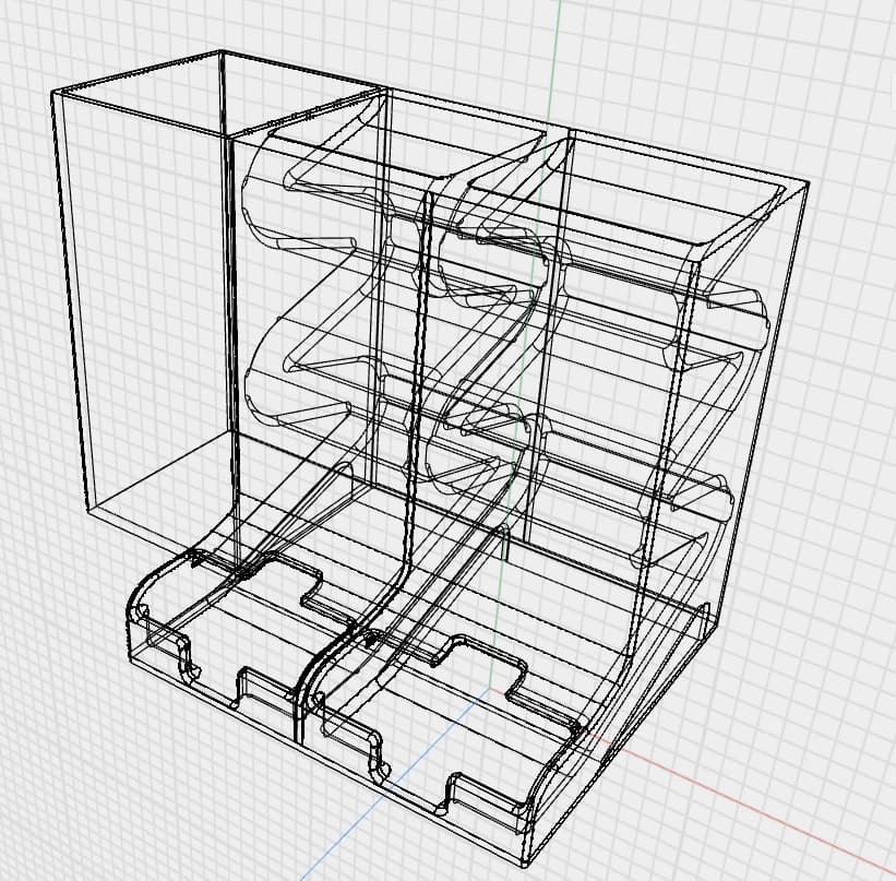 Tidlig CAD-modell av aBoks vist som wireframe, med rom og innvendige nivåer